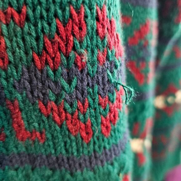 Vintage Honors Sweater Mens Large Green Knit 90s Geometric Preppy Retro Dad - Picture 5 of 9